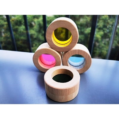 Het Houten Toy Sensory Rainbow Mirror Blocks Stevige Rubberhout die van jonge geitjesmontessori Acrylbuliding-Stapelaar stapelen Onderwijs