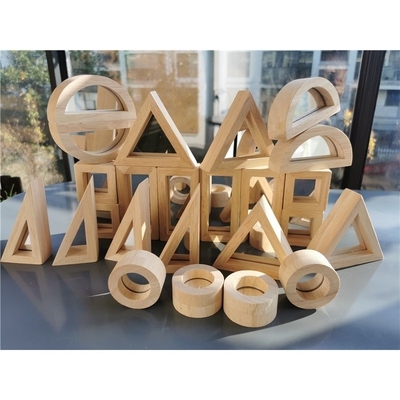 Het Houten Toy Sensory Rainbow Mirror Blocks Stevige Rubberhout die van jonge geitjesmontessori Acrylbuliding-Stapelaar stapelen Onderwijs