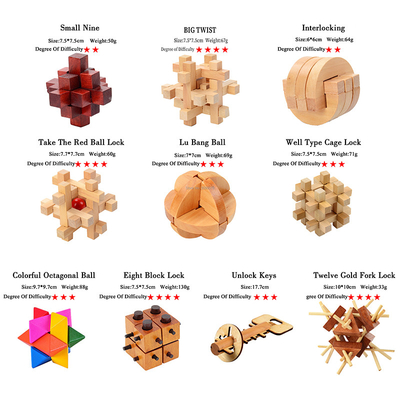 Het houten Spel van het de IQraadsel van Kong Ming Puzzles Set Luban Lock voor de Volwassen Moordenaar Brain Teaser 3 van de Jonge geitjestijd het Spelstuk speelgoed van de Niveausgraad
