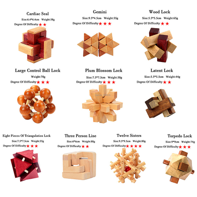 Het houten Spel van het de IQraadsel van Kong Ming Puzzles Set Luban Lock voor de Volwassen Moordenaar Brain Teaser 3 van de Jonge geitjestijd het Spelstuk speelgoed van de Niveausgraad