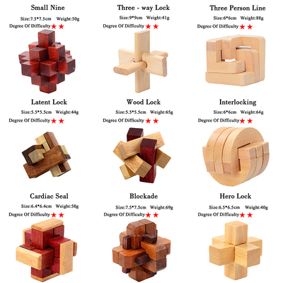 Het houten Spel van het de IQraadsel van Kong Ming Puzzles Set Luban Lock voor de Volwassen Moordenaar Brain Teaser 3 van de Jonge geitjestijd het Spelstuk speelgoed van de Niveausgraad
