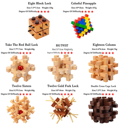 Het houten Spel van het de IQraadsel van Kong Ming Puzzles Set Luban Lock voor de Volwassen Moordenaar Brain Teaser 3 van de Jonge geitjestijd het Spelstuk speelgoed van de Niveausgraad