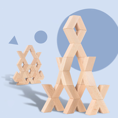 16pcs van de het Speelgoedbaby van V-vorm Natuurlijke Grote Houten 3D Bouwstenen Houten Montessori Onderwijs het Stapelen van Unpaint Blokken aan