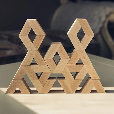16pcs van de het Speelgoedbaby van V-vorm Natuurlijke Grote Houten 3D Bouwstenen Houten Montessori Onderwijs het Stapelen van Unpaint Blokken aan