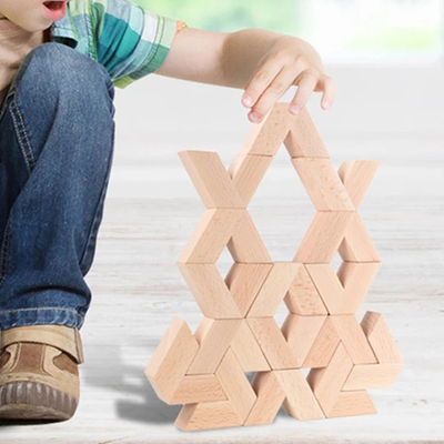 16pcs van de het Speelgoedbaby van V-vorm Natuurlijke Grote Houten 3D Bouwstenen Houten Montessori Onderwijs het Stapelen van Unpaint Blokken aan