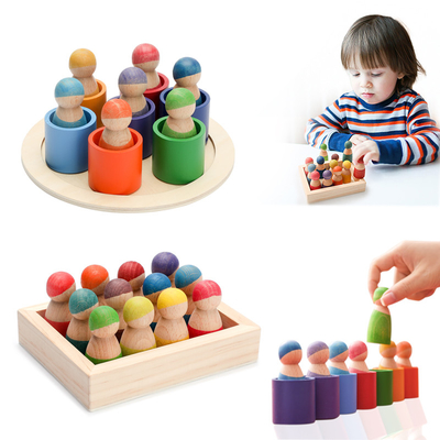Van het het Blok Tellende Spel van de Montessori Onderwijs Houten Regenboog het Raadseljonge geitjes