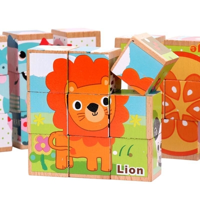 3D Houten Bouwstenen Onderwijs Zes Opgeruimde Kubussen voor Kinderen