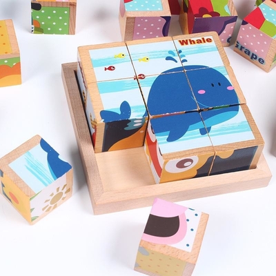 3D Houten Bouwstenen Onderwijs Zes Opgeruimde Kubussen voor Kinderen