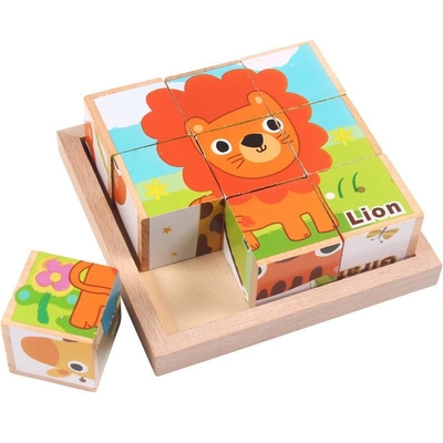 3D Houten Bouwstenen Onderwijs Zes Opgeruimde Kubussen voor Kinderen