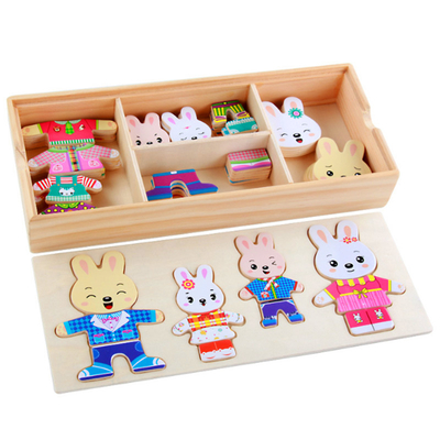 72pcs het houten Dierlijke Konijn van het Puzzelsbeeldverhaal draagt Kleding