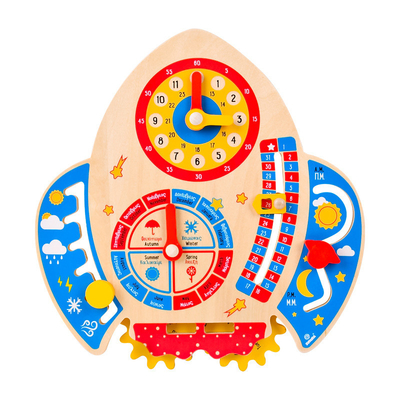 De houten Jonge geitjes van Beeldverhaalrocket clock calendar montessori for