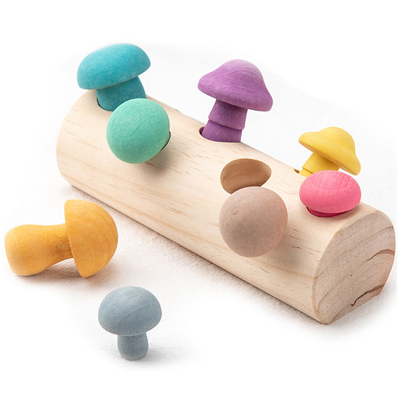 Houten de Paddestoel van Regenboogblokken het Plukken Spel Montessori Onderwijs