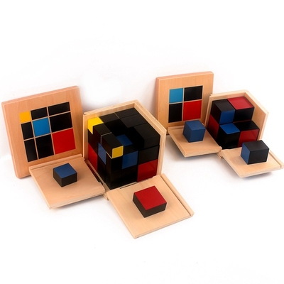 Trinomial de Kubus Houten Speelgoed van de Montessori Rekenkundig Algebraïsch Binomiaal Kubus
