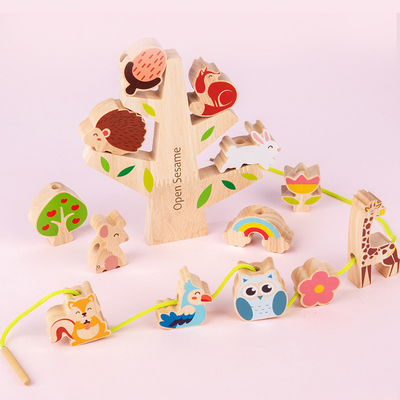Houten Forest Music Animal Balanced String parelt Bouwstenen Onderwijs