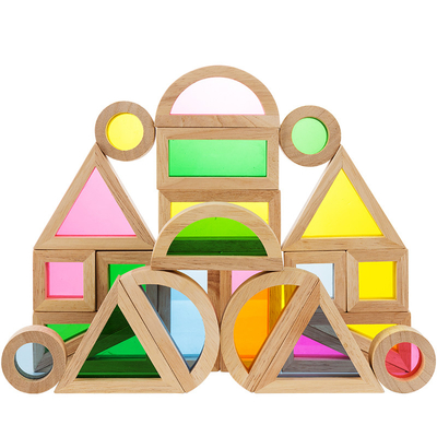 Houten Regenboog die Blokken het Creatieve Kleurrijke Leren stapelen en Onderwijs