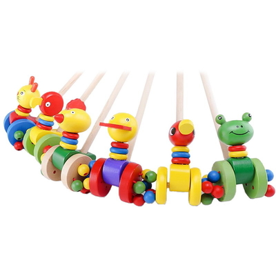 De Dierentram Houten Duwend Toy Random Color van het jonge geitjes Houten Beeldverhaal