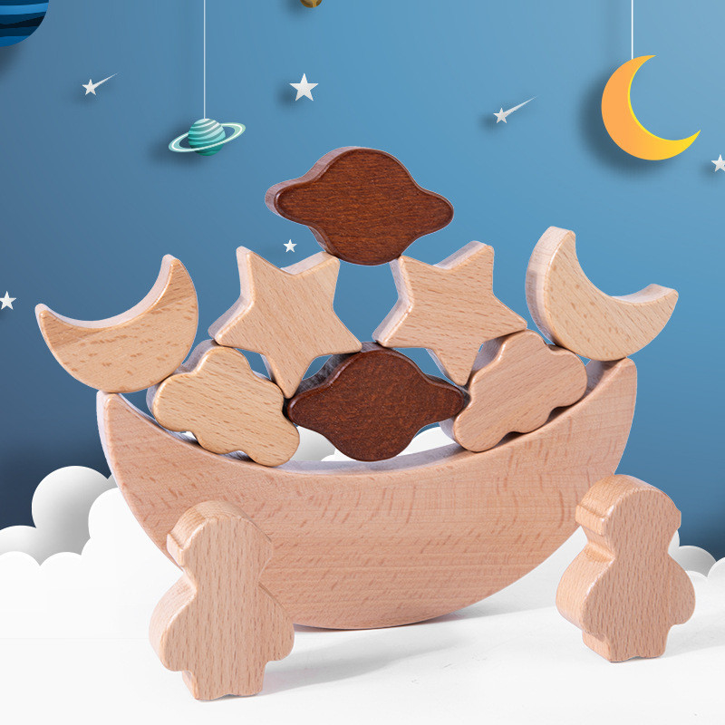 Van het Speelgoed Houten Blokken van Montessorikinderen Onderwijs van de Sterrenmaan Gestapelde Blokken Cons. van Toy Diy Baby Balance Training Houten