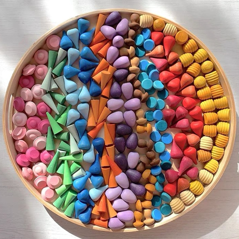 Van de Regenboogblokken van de baby Houten Aannemer Vastgestelde Noordse Houten van de Delenmontessori Losse van het Speelgoedkinderen Onderwijs de Peuterbaby G