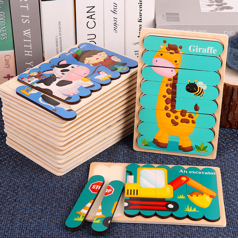 Het tweezijdige Speelgoed van de Babytoy wooden montessori materials educational van Strook 3D Raadsels voor Jonge geitjes van Kinderen de Grote Bakstenen leert