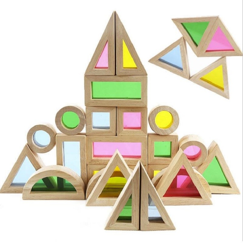 Houten Regenboog die Blokken het Creatieve Kleurrijke Leren stapelen en Onderwijs